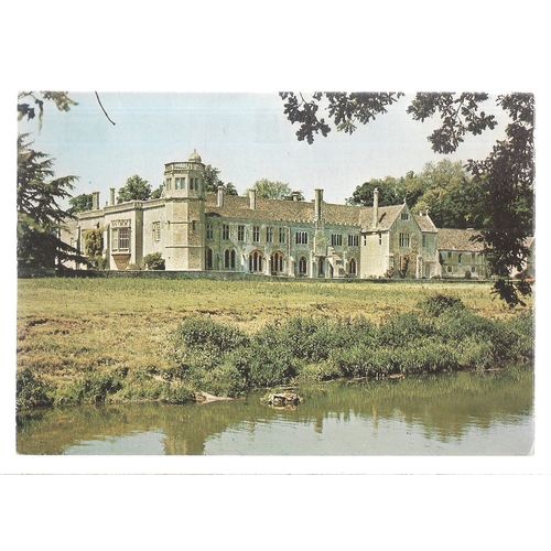 LACOCK ABBEY FROM ACROSS THE RIVER AVON, WILTSHIRE.vintage .unused postcard =