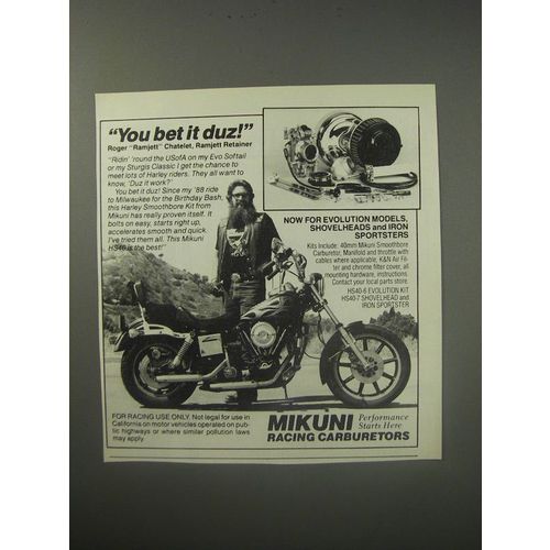 1990 Mikuni Racing Carburetors Ad - You bet it duz! Roger Ramjett Chatelet