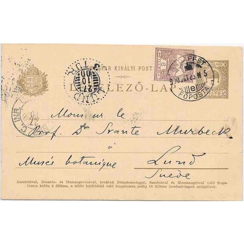 Hungary 1900 Postal Card Uprated Budapest to Lund, Sweden
