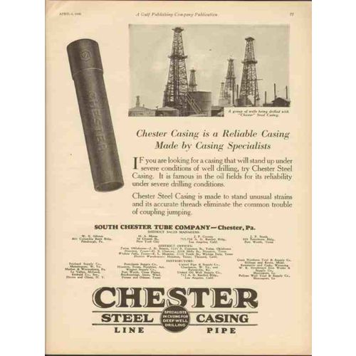 SOUTH CHESTER TUBE COMPANY 1930 reliable casing specialists vintage ad