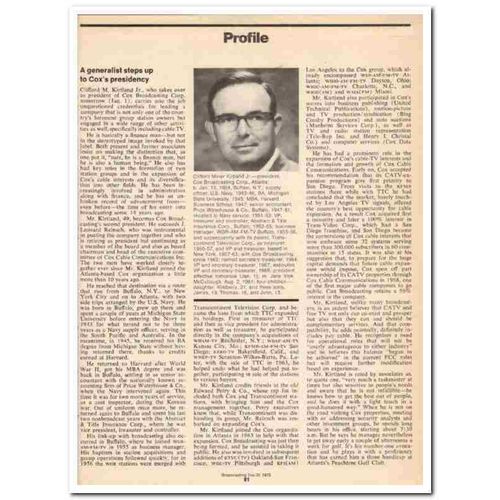 PROFILE 1973 Clifford Miner Kirtland Cox Broadcasting vintage article