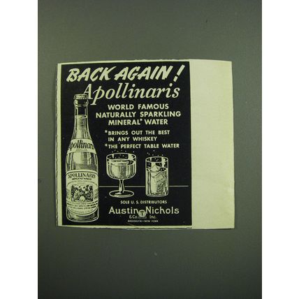 1949 Apollinaris Mineral Water Ad - Back Again!