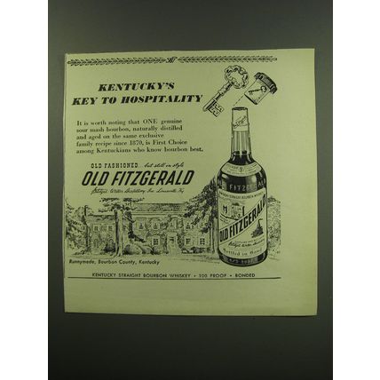 1949 Old Fitzgerald Bourbon Ad - Kentucky's Key to Hospitality