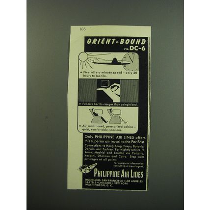 1949 Philippine Air Lines Ad - Orient-Bound via DC-6