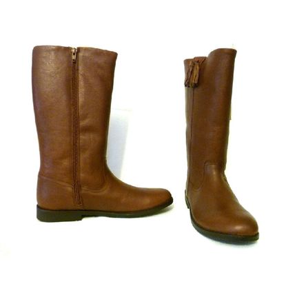 ZARA NIB SIZE 6 BROWN LEATHER KNEE-HI BOOTS FAUX FUR LINED FLAT SIDE ZIPPER