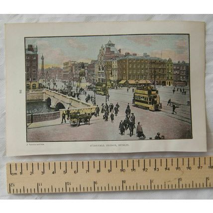 Vintage illustration: O'Connell Bridge Dublin / Linen making