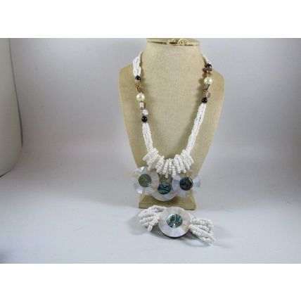 White Seed Beaded Mop/ abalone Necklace Bracelet earring Set