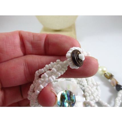 White Seed Beaded Mop/ abalone Necklace Bracelet earring Set