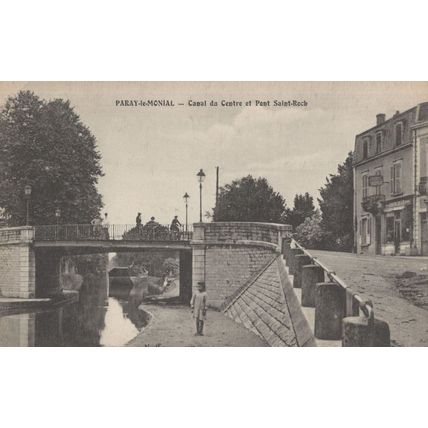 Bicycles Over Paray Le Monial Canal & Nervous Girl Antique French Postcard