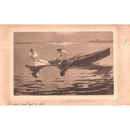 So Near But So Far Antique Rowing Boat Postcard