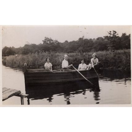 Bored On Rowing Boat Fishing Miserable Antique Real Photo Postcard