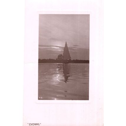 Sailing Boats In Evening Sunset Antique Real Photo Postcard
