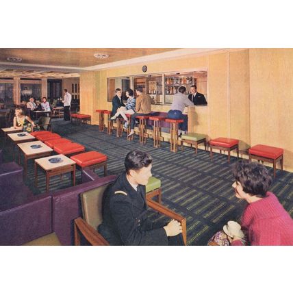 SS Oriana Ship Monkey Bar First Class Cocktail Lounge Old Postcard