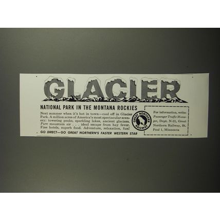 1961 Great Northern Railway Ad - Glacier national park in the Montana rockies