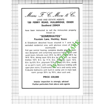 Somerhayes Hockley Essex Sale Advert - 1974 Cutting