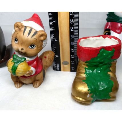 Christmas Figurines Santa, Snowmen, Kitty, Stocking, Teddy Lot of 7 Mini 2" - 3"