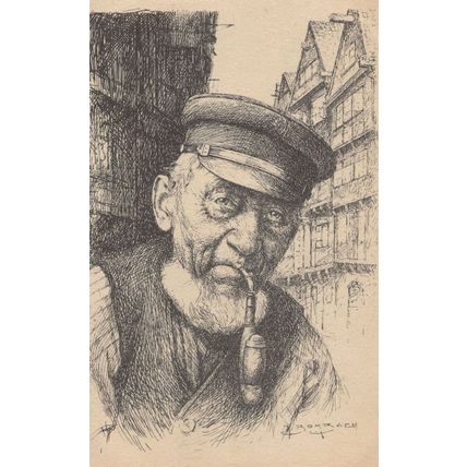 German Sailor Or Postman Pipe Smoking Damburger Beer Postcard