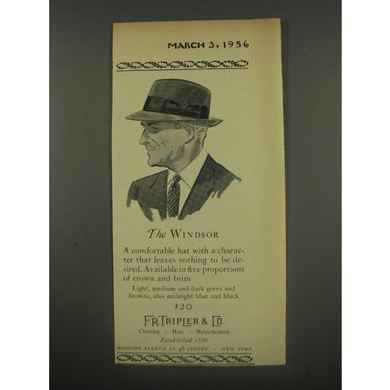 1956 F.R. Tripler Hats Advertisement - The Windsor