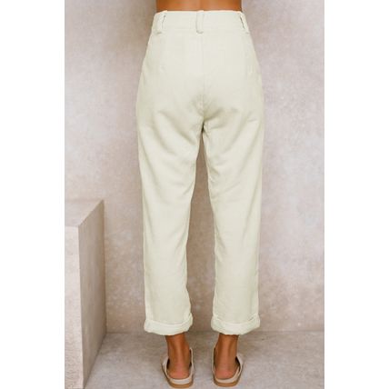 Beige Corduroy High Waist Straight Leg Pants