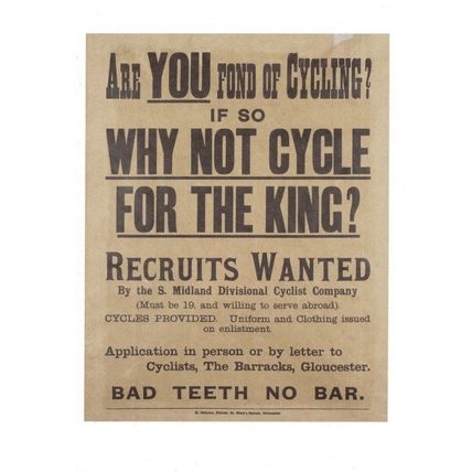 Cycling Cycle Recruitment Bicycle South Midlands WW1 Military Poster Postcard