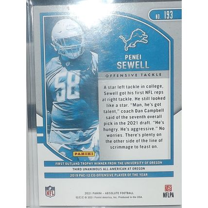 2021 Panini Absolute PENEI SEWELL (Lions) Rookie Card #193