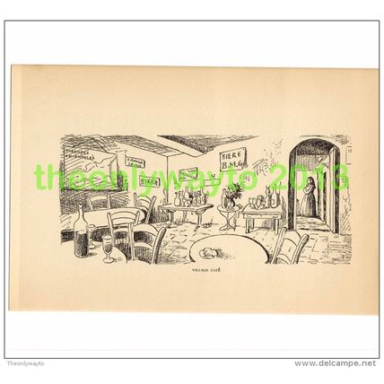 VILLAGE CAFE, FRANCE, BOOK PLATE/PRINT BY HELEN KAPP, 1939