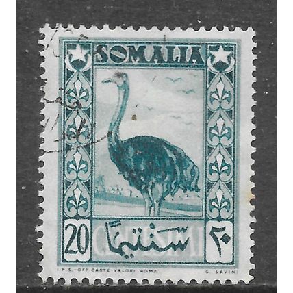 SOMALIA 1950 20c DEFINITIVE OSTRICH USED ITALIAN SOMALILAND