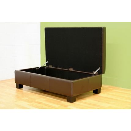 Modern Dark Brown Rectangle Leather Storage Ottoman Hidden Storage Space
