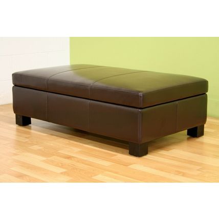 Modern Dark Brown Rectangle Leather Storage Ottoman Hidden Storage Space