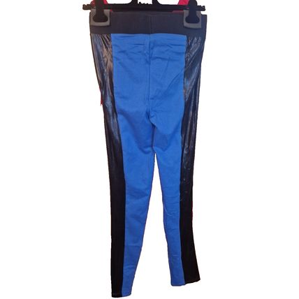 Blue and Black Leggings Half Wet Look Cotton Size XL 14 UK