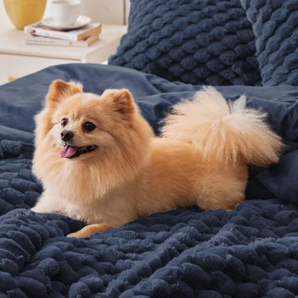 BEDELITE Fluffy King Size Comforter Set - Navy Blue Fleece Soft Comforter for Ki
