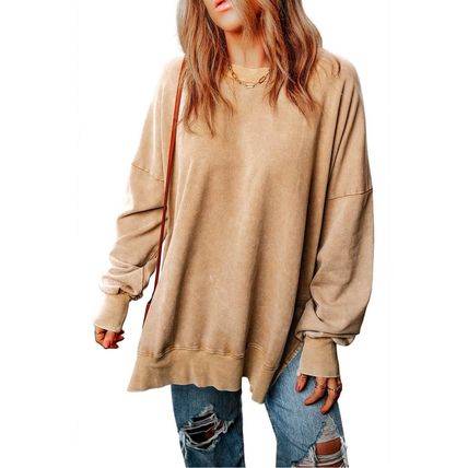 Khaki Drop Shoulder Ribbed Trim Oversized Sweatshirt