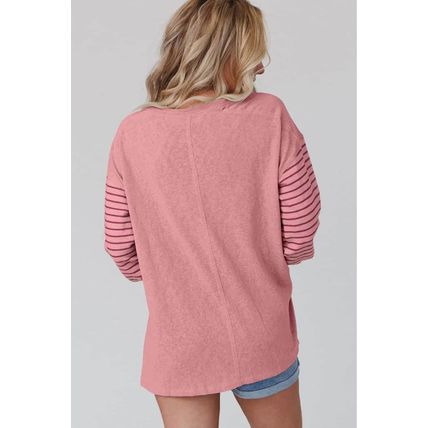 Peach Blossom Colorblock Striped Bishop Sleeve Top