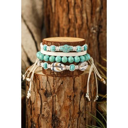 Light Blue Western Turquoise Shell Multi Layered Bracelet Set