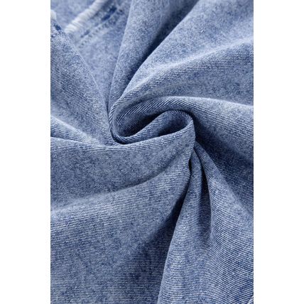 Beau Blue Mineral Wash Long Sleeve Button Up Raw Hem Pocketed Denim Dress