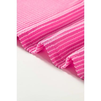 Rose Red Corded Colorblock Patchwork Drop Shoulder Long Sleeve Top
