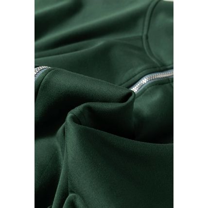 Blackish Green Collared Half Zip French Terry Knit Drawstring Casual Romper