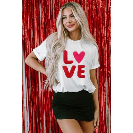 White Heart LOVE Graphic Valentines T Shirt