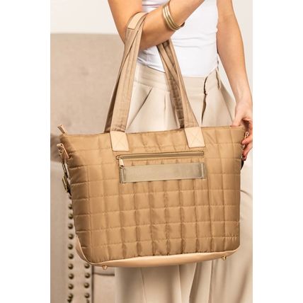 Camel Quiled Patchwork Large Tote Bag and Clutch 2pcs Set