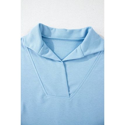 Sky Blue Rainbow Colorblock Collared Short Sleeve Top 2 Piece Shorts Set