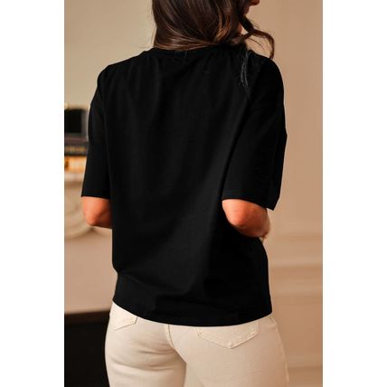 Black Contrast Crochet Floral Graphic Drop Shoulder Loose Tee
