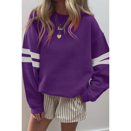 Tillandsia Purple Varsity Striped Detail Drop Shoulder Oversized Sweatshirt