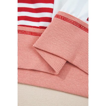 Red Stripe Colorblock Patchwork Contrast Stitching Oversize Sweatshirt