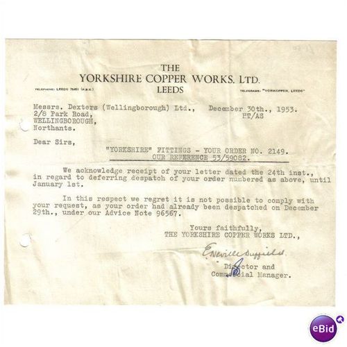 1953 THE YORKSHIRE COPPER WORKS LTD LEEDS 30DEC53