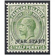 Falkland Islands 1918 SG70a 1/2d Yellow-Green WAR STAMP Mounted Mint..