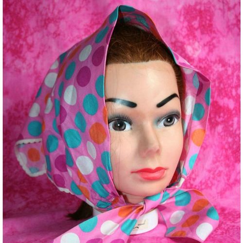 Vintage 1960 Hand Made Pink Gold Turquoise White Triangular Scarf Womens
