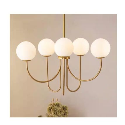 Rennnsan Ayden 6-Light Dimmable Gold Sputnik Sphere Chandelier with Opal Glass