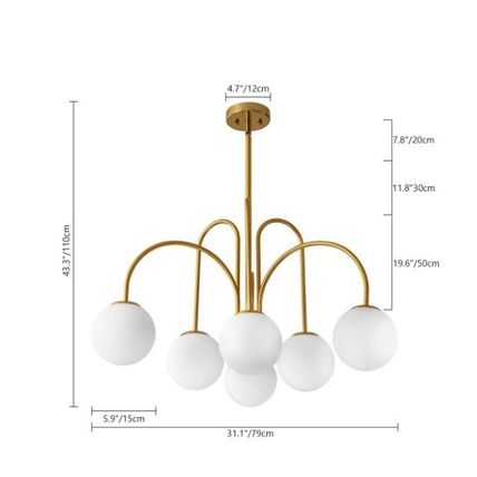 Rennnsan Ayden 6-Light Dimmable Gold Sputnik Sphere Chandelier with Opal Glass