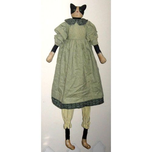 33" Painted Fabric Black & White KITTY CAT Doll