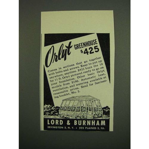 1949 Lord & Burnham Orlyt Greenhouse Ad